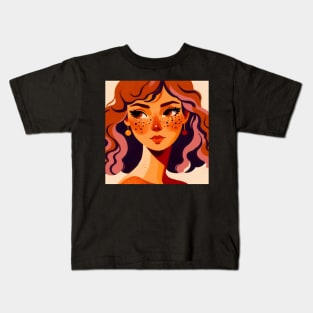 Redhead woman face with freckles portrait art Kids T-Shirt